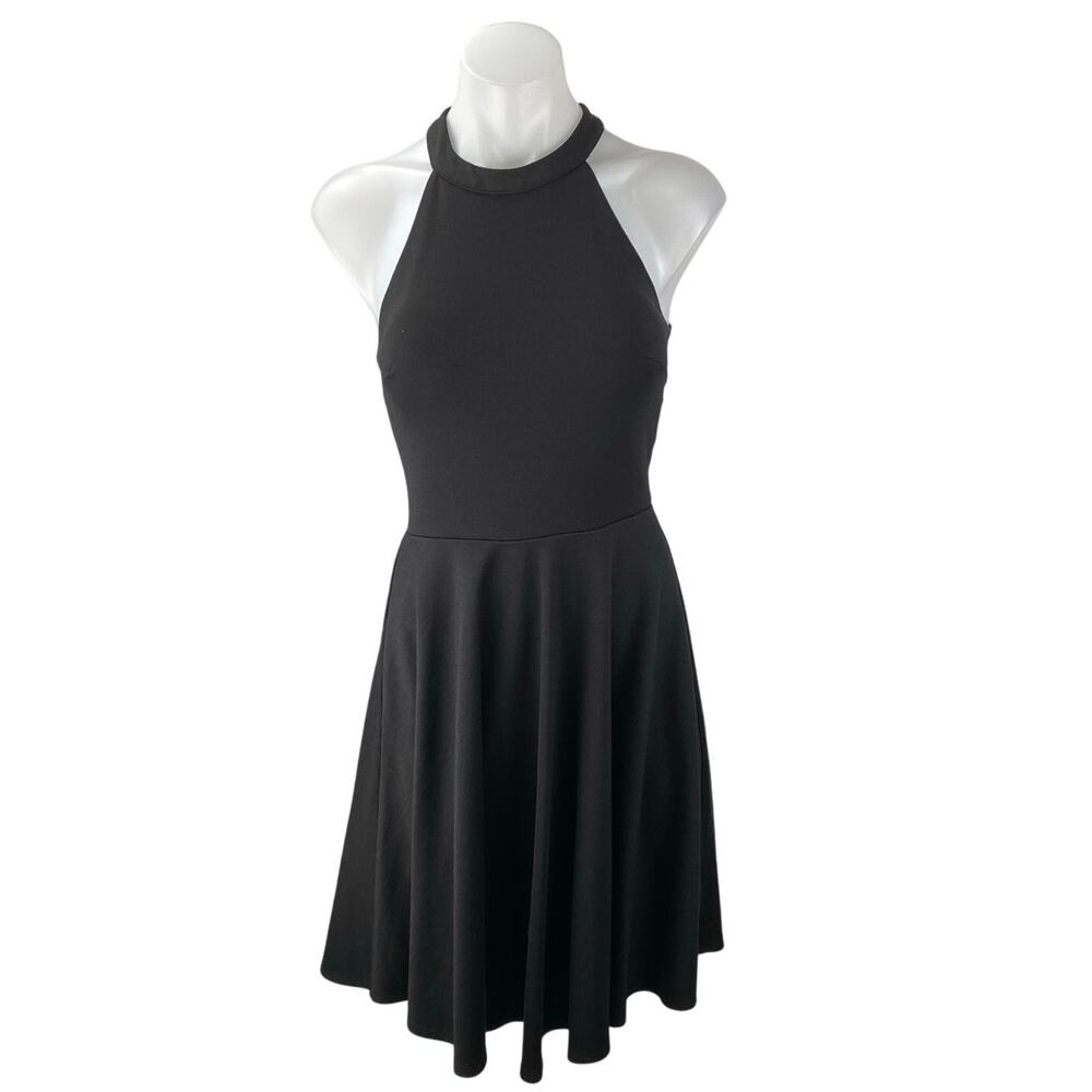 Aqua Women's Black Sleeveless Halter Zip Mini A-line Fit & Flare Dress Size S
